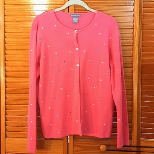 Eagle’s Eye 2-Piece Sweater Set – Pink Cotton with Embroidered Dots – Size XL
